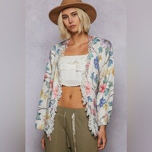 POL V-Neck Long Sleeve Floral Print Sweater Cardigan Top